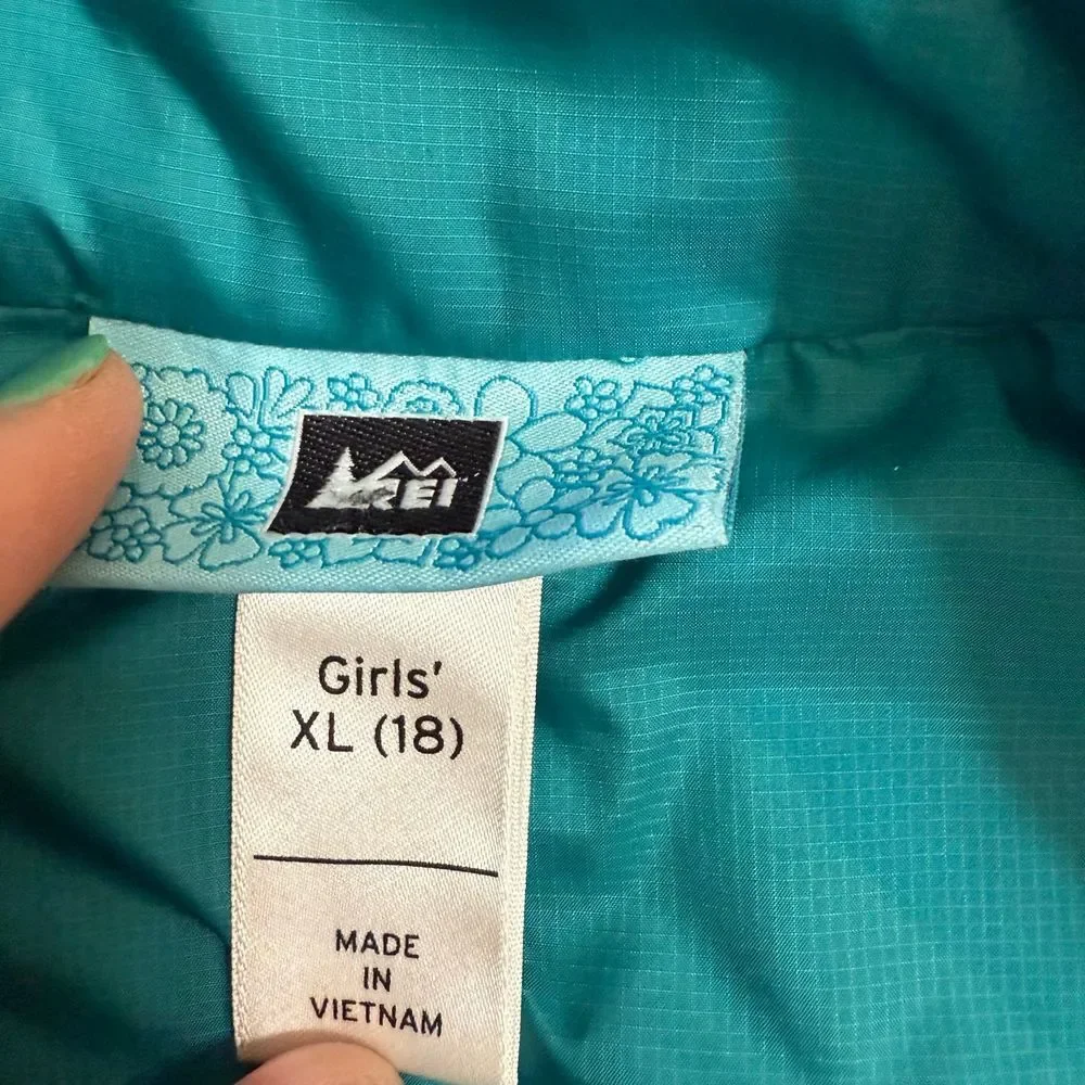 REI girls teal blue lightweight‎ puffer jacket XL 18
